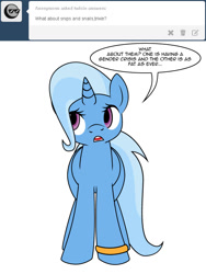 Size: 600x800 | Tagged: safe, artist:dekomaru, derpibooru import, trixie, pony, unicorn, ask, dialogue, implied glitter shell, solo, tumblr, tumblr:ask twixie