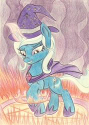 Size: 1425x1998 | Tagged: safe, artist:pedrohander, derpibooru import, trixie, unicorn, magic, magic circle, solo, traditional art