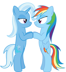 Size: 5000x5500 | Tagged: safe, artist:waveywaves, derpibooru import, rainbow dash, trixie, pegasus, pony, absurd resolution, bedroom eyes, bipedal, female, lesbian, shipping, trixdash