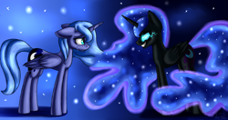 Size: 3800x2000 | Tagged: safe, artist:artyjoyful, nightmare moon, princess luna, alicorn, pony, crying, duality, floppy ears, s1 luna