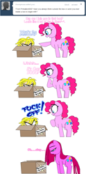 Size: 705x1420 | Tagged: safe, artist:terry, pinkie pie, earth pony, human, pony, box, comic, female, mare, password, pinkamena diane pie, vulgar