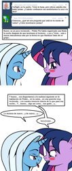 Size: 512x1202 | Tagged: safe, artist:dekomaru, derpibooru import, edit, trixie, twilight sparkle, pony, unicorn, ask, comic, female, lesbian, shipping, spanish, translation, tumblr, tumblr:ask twixie, twixie