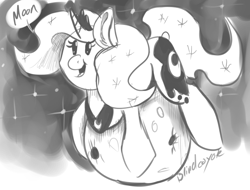 Size: 700x532 | Tagged: safe, artist:blindcoyote, princess luna, alicorn, pony, lunadoodle, monochrome, moon, solo, tangible heavenly object