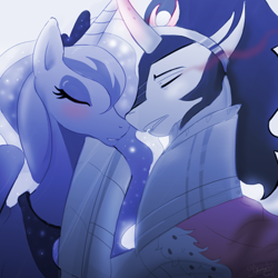 Size: 900x900 | Tagged: safe, artist:roselinath, king sombra, princess luna, alicorn, pony, unicorn, cute, female, lumbra, male, nuzzling, shipping, straight