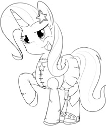 Size: 542x644 | Tagged: safe, artist:mcsadat, derpibooru import, trixie, pony, unicorn, equestria girls outfit, female, mare, monochrome, solo