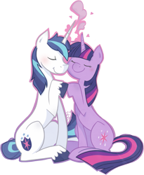 Size: 681x829 | Tagged: safe, artist:cruddydoodles, shining armor, twilight sparkle, unicorn twilight, pony, unicorn, blushing, brother and sister, cutie mark, eyes closed, female, heart, holding hooves, horn, incest, magic, male, mare, shiningsparkle, shipping, siblings, simple background, sitting, smiling, stallion, straight, transparent background, twicest