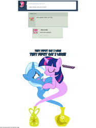 Size: 1050x1400 | Tagged: safe, artist:navitaserussirus, derpibooru import, trixie, twilight sparkle, asktwixiegenies, female, lesbian, shipping, twixie