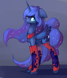 Size: 2425x2809 | Tagged: safe, artist:qweeli, princess luna, alicorn, pony, ear piercing, female, mare, piercing, solo