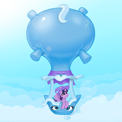 Size: 1200x1200 | Tagged: safe, artist:redflare500, derpibooru import, trixie, twilight sparkle, twilight sparkle (alicorn), alicorn, pony, balloon, female, hot air balloon, inflation, mare, transformation, trixiebuse, wat