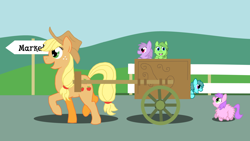 Size: 1280x720 | Tagged: safe, artist:fluffsplosion, applejack, earth pony, fluffy pony, pony, cart, female, fluffy pony original art, mare, pulling