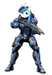 Size: 690x1000 | Tagged: safe, shining armor, anthro, armor, gun, halo (series), powered exoskeleton, smiling, twily face, weapon