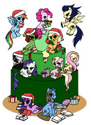 Size: 2951x4071 | Tagged: safe, artist:nya-nannu, derpibooru import, applejack, fluttershy, pinkie pie, rainbow dash, rarity, twilight sparkle, oc, earth pony, pegasus, pony, unicorn, hat, santa hat