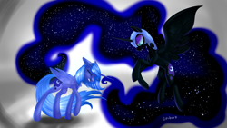 Size: 7117x4000 | Tagged: safe, artist:vincher, nightmare moon, princess luna, alicorn, pony, duality, duo, lullaby for a princess, s1 luna