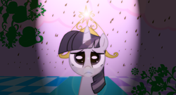 Size: 2261x1218 | Tagged: safe, artist:strangiesleepy, derpibooru import, twilight sparkle, big crown thingy, discorded, sad