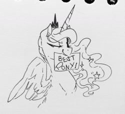Size: 1280x1164 | Tagged: safe, artist:glacierclear, princess luna, alicorn, pony, bedroom eyes, best pony, grin, monochrome, mouth hold, portrait, simple background, smiling, solo, spread wings, traditional art