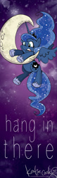 Size: 400x1237 | Tagged: safe, artist:katiecandraw, princess luna, alicorn, pony, bookmark, hang in there, moon, solo, tangible heavenly object