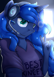 Size: 2480x3507 | Tagged: safe, artist:baldmoose, princess luna, anthro, best princess, gamer luna, headphones, solo