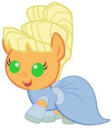 Size: 3500x4000 | Tagged: safe, artist:beavernator, applejack, earth pony, pony, baby, baby pony, cinderella, clothes, cosplay, disney princess, dress, female, filly, foal, simple background, solo, white background