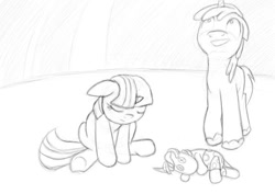 Size: 842x595 | Tagged: safe, artist:norque, shining armor, smarty pants, twilight sparkle, pony, unicorn, filly, sketch