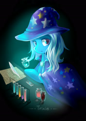 Size: 2480x3507 | Tagged: safe, artist:claudiaqh, derpibooru import, trixie, pony, unicorn, experiment, female, mare, science, solo