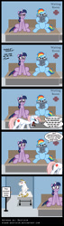 Size: 600x2105 | Tagged: safe, artist:niban-destikim, derpibooru import, bulk biceps, nurse redheart, rainbow dash, twilight sparkle, pegasus, pony, comic, laughing