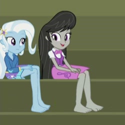 Size: 500x500 | Tagged: safe, derpibooru import, edit, edited screencap, editor:grapefruitface, screencap, octavia melody, trixie, equestria girls, rainbow rocks, barefoot, cropped, duo, feet