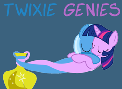 Size: 1030x752 | Tagged: safe, artist:navitaserussirus, derpibooru import, trixie, twilight sparkle, genie pony, asktwixiegenies, couple, female, genie, hug, lesbian, shipping, simple background, teal background, twixie