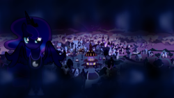 Size: 1024x576 | Tagged: safe, artist:foxy-noxy, artist:sailortrekkie92, artist:winter-mist, princess luna, alicorn, pony, female, mare, night, ponyville, solo, vector, wallpaper, weak