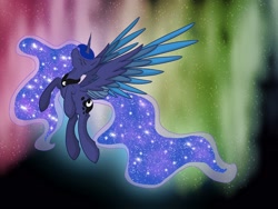 Size: 2048x1536 | Tagged: safe, artist:caldercloud, princess luna, alicorn, pony, aurora borealis, female, horn, mare, solo