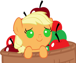 Size: 3600x3000 | Tagged: safe, artist:beavernator, applejack, earth pony, pony, apple, baby, baby pony, babyjack, basket, cute, female, filly, foal, high res, jackabetes, pony in a basket, solo