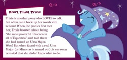 Size: 887x417 | Tagged: safe, derpibooru import, trixie, unicorn, boast busters, cape, clothes, hat, official, trixie's cape, trixie's hat, twilight wrote this, ultimate guide