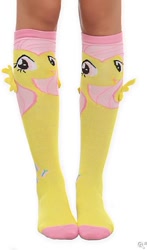 Size: 328x557 | Tagged: safe, fluttershy, human, clothes, hairless legs, hot topic, human female, human legs, irl, irl human, legs, merchandise, photo, socks, solo, stockings, thigh highs, tube socks, wing socks