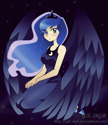 Size: 1000x1152 | Tagged: safe, artist:yk-dgb, princess luna, human, clothes, dress, humanized, solo, winged humanization