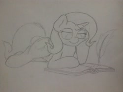 Size: 3264x2448 | Tagged: safe, artist:ljdamz1119, derpibooru import, trixie, pony, unicorn, book, quill, solo, traditional art