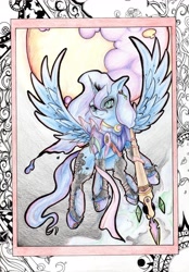 Size: 2919x4187 | Tagged: safe, artist:aerostoner, princess luna, alicorn, pony, filly, solo, traditional art, warrior luna, woona