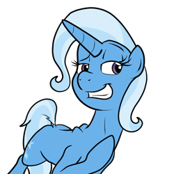 Size: 700x700 | Tagged: safe, artist:bennimarru, derpibooru import, trixie, pony, unicorn, dock, female, flat colors, looking at you, mare, one hoof raised, raised eyebrow, scapula, simple background, smiling, smiling at you, solo, transparent background