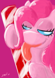 Size: 1240x1754 | Tagged: safe, artist:saliantsunbreeze, pinkie pie, earth pony, pony, candy cane, female, licking, mare, solo