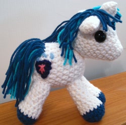 Size: 2213x2200 | Tagged: safe, artist:acrylicsheep, shining armor, pony, unicorn, amigurumi, crochet, high res, irl, photo, plushie, solo