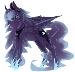 Size: 1024x985 | Tagged: safe, artist:marshmellowcannibal, princess luna, alicorn, pony, curved horn, simple background, solo, spread wings, transparent background