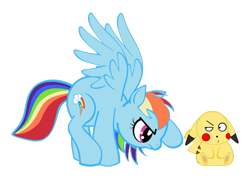 Size: 1280x914 | Tagged: safe, artist:toonfreak, rainbow dash, pegasus, pikachu, pony, female, mare, pokémon, simple background, transparent background