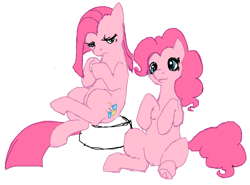 Size: 847x627 | Tagged: safe, artist:cabyowl, pinkie pie, earth pony, pony, duality, female, mare, pinkamena diane pie, simple background, sitting, solo, white background