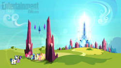 Size: 510x287 | Tagged: safe, applejack, fluttershy, pinkie pie, rainbow dash, rarity, shining armor, twilight sparkle, earth pony, pegasus, pony, unicorn, the crystal empire, spoiler:s03, crystal empire, mane six