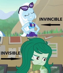 Size: 1260x1436 | Tagged: safe, derpibooru import, edit, edited screencap, screencap, trixie, wallflower blush, better together, equestria girls, forgotten friendship, image macro, meme, wordplay