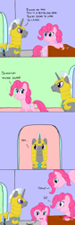 Size: 1000x2991 | Tagged: safe, artist:hakar-kerarmor, pinkie pie, oc, oc:bastion, earth pony, pony, unicorn, ask, ask four inept guardponies, female, male, mare, multeity, royal guard, stallion, too much pink energy is dangerous, tumblr