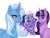 Size: 2224x1668 | Tagged: safe, artist:kittii-kat, derpibooru import, trixie, twilight sparkle, oc, oc:larimar lustre, oc:tallulah moon, pony, unicorn, baby, baby pony, colt, female, filly, lesbian, magic, magical lesbian spawn, male, offspring, parent:trixie, parent:twilight sparkle, parents:twixie, shipping, twixie