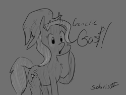 Size: 800x600 | Tagged: safe, artist:solarisii, derpibooru import, trixie, pony, unicorn, female, mare, monochrome, sketch, solo