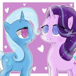 Size: 1000x1000 | Tagged: safe, artist:rarasenpaii, derpibooru import, starlight glimmer, trixie, pony, unicorn, cute, duo, female, heart