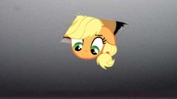 Size: 550x307 | Tagged: artist needed, safe, applejack, earth pony, pony, ceiling pony, female, floppy ears, mare, solo