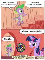 Size: 804x1076 | Tagged: safe, artist:frank1605, artist:kturtle, derpibooru import, spike, twilight sparkle, dragon, comic, gigaminx, spanish, translation