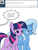 Size: 600x800 | Tagged: safe, artist:dekomaru, derpibooru import, edit, trixie, twilight sparkle, pony, unicorn, ask, female, lesbian, shipping, spanish, translation, tumblr, tumblr:ask twixie, twixie